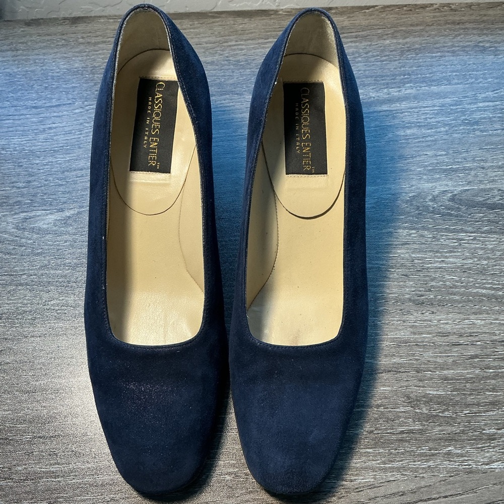 Classic Classiques Entier Dark Blue Suede Block Heels Made in Italy Size 8